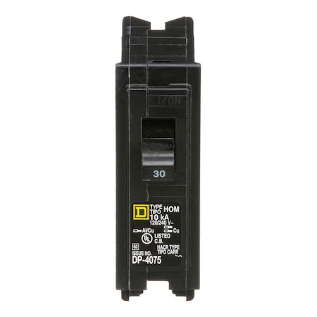 Square D Circuit Breaker, HOM Series, 30A, 1 Pole, 120/240V AC, 10kA HOM130C